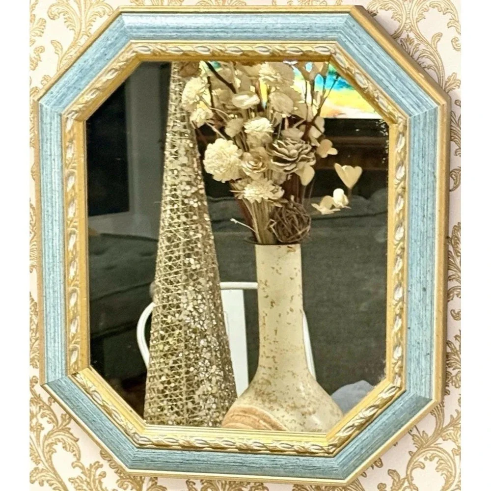 Vintage Italian Gold Mirror Jewelry Box Octagon Wall Cabinet Hidden Key Holder